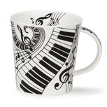 Dunoon mug model Cairngorm XL beker IVORY Pianotoetsen en notenbalken zwart/wit 480ml