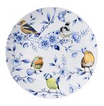 Heinen Delfts blauw wandbord serveerschaal plate 31cm BOSVOGELS Meesjes, Roodborstjes en Vink