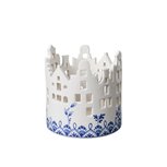 Heinen Delfts waxinelichthouder Huisjes Delfts blauw groot rond 11cm hoogte 11cm