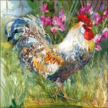 Papieren servetten AB 33x33cm p/20 AQUAREL ROOSTER  Haan tussen kleurige bloemen