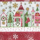 Papieren servetten P+D 33x33 CHRISTMAS ROAD straat met huizen Papieren servetten P+D 33x33 CHRISTMAS ROAD straat met huizen