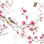Papieren servetten AB 33x33cm p/20 BIRD & BLOSSOM Wit