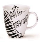 Dunoon mug model Nevis beker IVORY Pianotoetsen en notenbalken zwart/wit