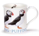Bute beker met blauwe tekst PUFFINS 300ml Papegaaiduikers