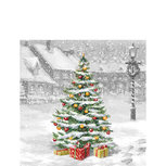 Papieren servet 25x25cm TREE ON SQUARE plein met Kerstboom