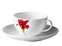 Timeless Ontbijt kop en schotel XL RED FLOWERS inhoud 0,35 ltr, Timeless Ontbijt kop en schotel XL RED FLOWERS inhoud 0,35 ltr,