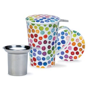 SHETLAND 3-dlg set HOT SPOTS beker+infuser+lid gekleurde stippen