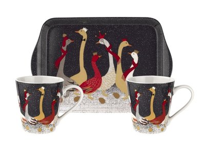 Sara Miller London GEESE Mug & Tray set met goud accenten Ganzen