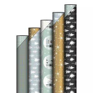 5x rol Kerstmis cadeau en inpakpapier dubbelzijdig COOL MINT & BLUE