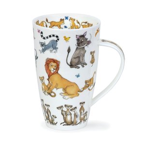 Dunoon-XL-beker-mok-ZAMBEZI-Afrikaanse-dieren-Lion_King-Stokstaartje-Henley-600ml-design-Cherry_Denman