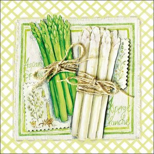 papieren-servetten-lunch-diner-ASPARAGUS-Asperges-wit-groen-bosje-Ambiente-33x33cm-13307655