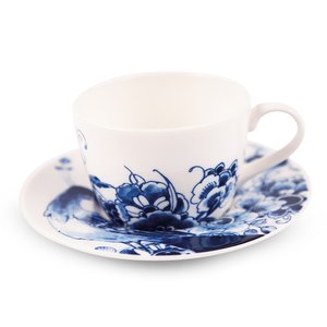 ROYAL DELFT Thee- /Cappuccinokop en schotel PEACOCK SYMPHONY 220ml