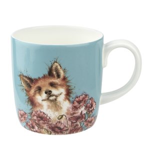 Wrendale beker Lg mug 0,4L POPPY FIELD Vos tussen Klaprozen