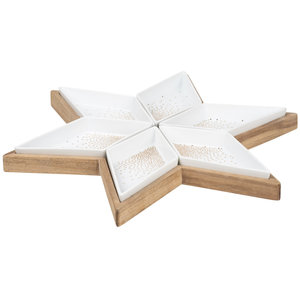 Raeder Serveerset STAR PLATE Ster dienblad Acasiahout incl. 6 porseleinen schaaltjes