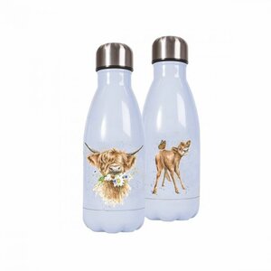 WRENDALE Waterfles metaal DAISY COW 260ml Schotse Hooglander en kalf