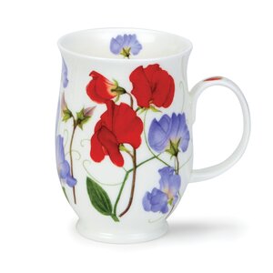 Dunoon-beker-mok-mug-Tasse-Suffolk-SWEET_PEAS-red-flowers-bloemen-Lathyrus-rood-rode-design-Kathy_Pickles-310ml