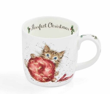 Royal Worcester WRENDALE mug PERFECT CHRISTMAS beker mok 310ml  Kitten spelend met Kerstbal