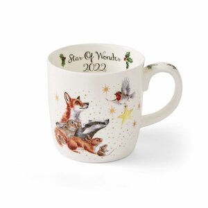 Wrendale Designs beker Lg mug 0,4L STAR OF WONDER Bosdieren en een Roodborstje en gouden sterren