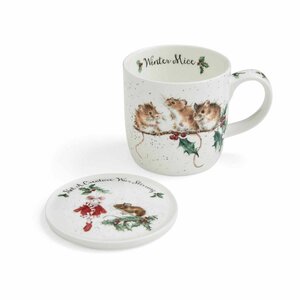 Royal Worcester Christmas Giftset WINTER MICE Wrendale Kerstmis muizen in de Kerstboom