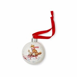 XMAS Bauble 6,6cm WRENDALE SLEIGH RIDE Fox Vos op de slee