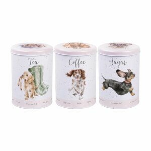 Voorraad trommels S/3 rond WRENDALE Tea Coffee Sugar Canister A DOG'S LIFE Ø 11cm Pink