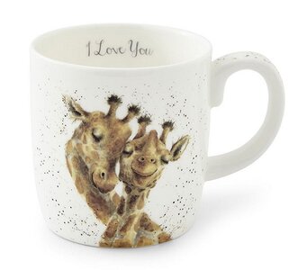 WrendaleDesigns beker Lg mug 0,4L I LOVE YOU (Giraffe) met 2 omhelzende giraffen