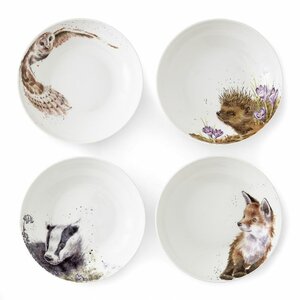 Royal Worcester WRENDALE Pasta Bowls WOODLAND Animals Ass.NEW set/4 22,5cm Uil Vos Das en Egel