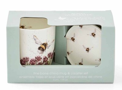 Royal Worcester giftset BUMBLE BEE beker en onderzetter WRENDALE Hommel