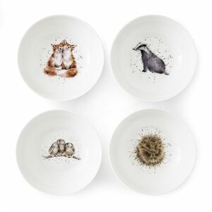 Royal Worcester WRENDALE Serial Bowls set/4 WOODLAND Assorti NEW 15,3cm Egel Das Vos en Uil