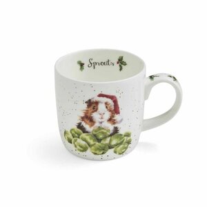 WRENDALE Designs beker mok SPROUTS Christmas mug 310ml Cavia met Kerstmuts tussen spruitjes