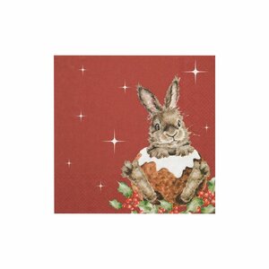 WRENDALE Designs papieren cocktail servet MERRY LITTLE CHRISTMAS Rabbit 25x25cm p/20 Kerstkonijn