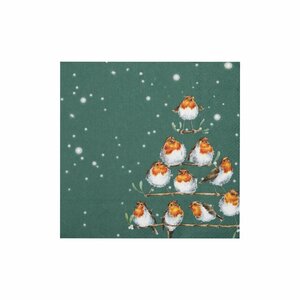 WRENDALE Designs papieren cocktail servet ROCKIN ROBINS CHRISTMAS 25x25cm p/20 Roodborstjes op takken