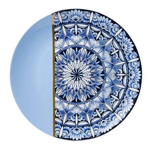 Heinen Delfts blauw wandbord serveerschaal plate 31.5cm MANDALA BLAUW prachtig patroon in blauw tinten