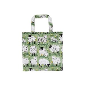 PVC small shopper kleine boodschappentas met hengsels WOOLLY SHEEP schapen in het groen gevoerd 