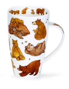 Dunoon-XL-beker-mok-GRIZZLIES-bruine-beren-wilde-dieren-bijen-honing-vis-Henley-600ml-design-Cherry_Denman