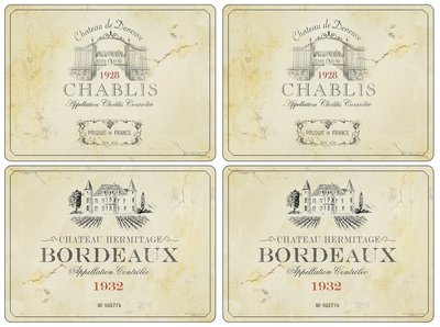 Trunk bibliotheek Samuel Stoel Pimpernel placemats Large VIN DE FRANCE wijn-etiketten Bordeaux en Chablis  - aantafelgeschenken.nl