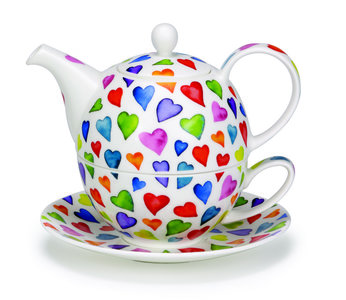 Dunoon Tea4one set fine bone China WARM HEARTS gekleurde hartjes 