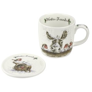 Royal Worcester Giftset WINTER FRIENDS Wrendale Ezel met Roodborstje