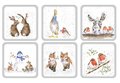 Pimpernel-Portmeirion-onderzetters-WRENDALE-XMAS-animals-Kerst-dieren-kunststof-kurk-set/6-haas-gans-ezel-sneeuwpop-vos-roodbor
