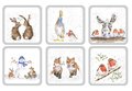 Pimpernel-Portmeirion-onderzetters-WRENDALE-XMAS-animals-Kerst-dieren-kunststof-kurk-set/6-haas-gans-ezel-sneeuwpop-vos-roodbor