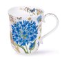 Dunoon-beker-mok-mug-Braemar-VINTAGE-BLUE-bloemen-Agapanthus-blauw-goud-22 karaats-0.33Ltr.-design
