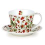 DOVEDALE-Strawberry-kop_en_schotel-ontbijt-DUNOON-model-ISLAY-350ml-fine_bone_China-design-Jane_Fern-aardbeien-bloemen
