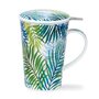 Dunoon-Shetland-set-3_delig-mug-infuser-lid-beker-theezeef-deksel-ORINOCO-leaves-tropische-bladeren-groen-blauw-design-Caroline