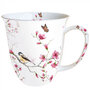 Ambiente-fine bone China-porselein-beker-mok-mug-large-BIRD_&amp;_BLOSSOM-vogel-Koolmees-White-pink-roze-bloesem-vlinders-400ml