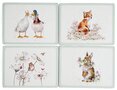 Wrendale-Designs-Pimpernel-placemats-kunststof-kurk-set/4-WILDFLOWERS-bosdieren-konijn-eenden-vos-muis-X