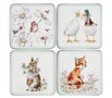 Wrendale-Designs-Pimpernel-onderzetters-kunststof-kurk-set/4-WILDFLOWERS-bosdieren-konijn-eenden-vos-muis-X0010249204