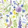 Paper+Design-lunch-diner-papieren-servetten-SPRINGTIME-blauw-paars-33x33cm-veldbloemen-groen-plant-vlinder-194330