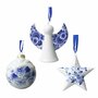 Heinen-Delftware-set-van-3-porseleinen-kerstornamenten-ongeveer-8.5cm-Kerstbal-Engel-ster-BLOEM-Delftsblauw-bloem-motieven-D078