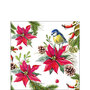 papieren-servet-cocktail-Ambiente-BIRD_ON_POINSETTIA-25x25-vogel-Pimpelmees-Kerstster-kerstgroen-32514640