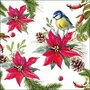 papieren-servetten-lunch-diner-Ambiente-BIRD_ON_POINSETTIA-33x33cm-vogel-Pimpelmees-Kerstster-kerstgroen-Rozenbottels-33314640